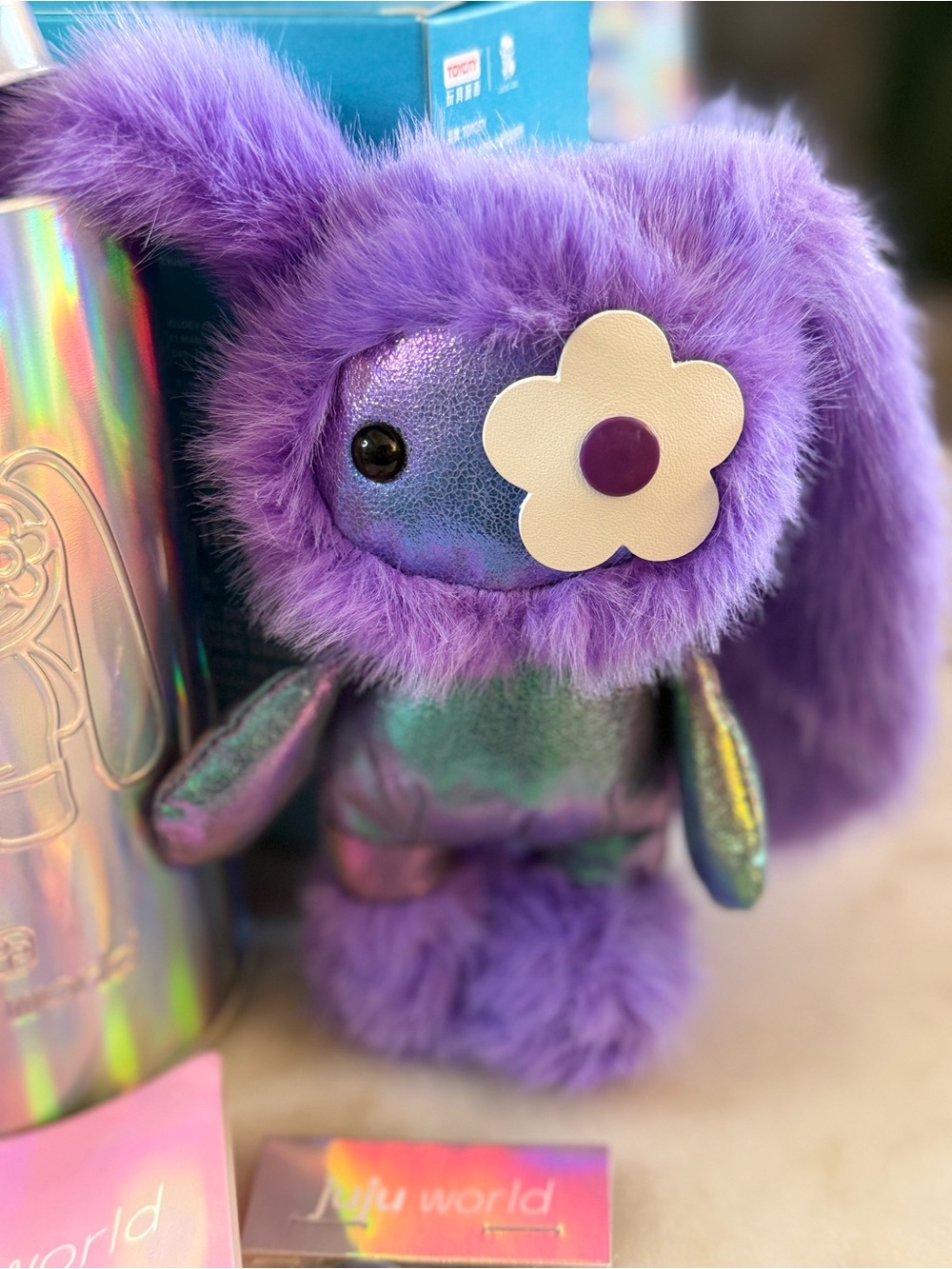 JUJU WORLD Purple Plush Bunny Keychain with Flower Patch. LIMITED and EXCLUSIVE!